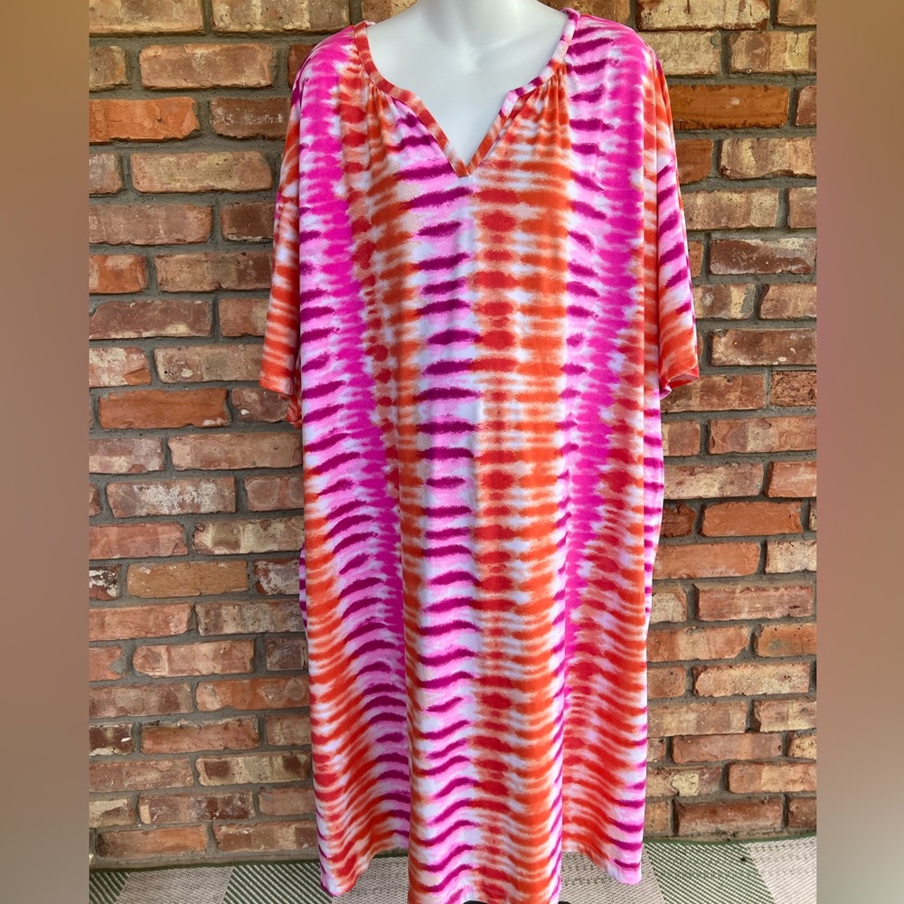 Stan Herman size 3x Vibrant Pink and Orange Tie-Dye Kaftan